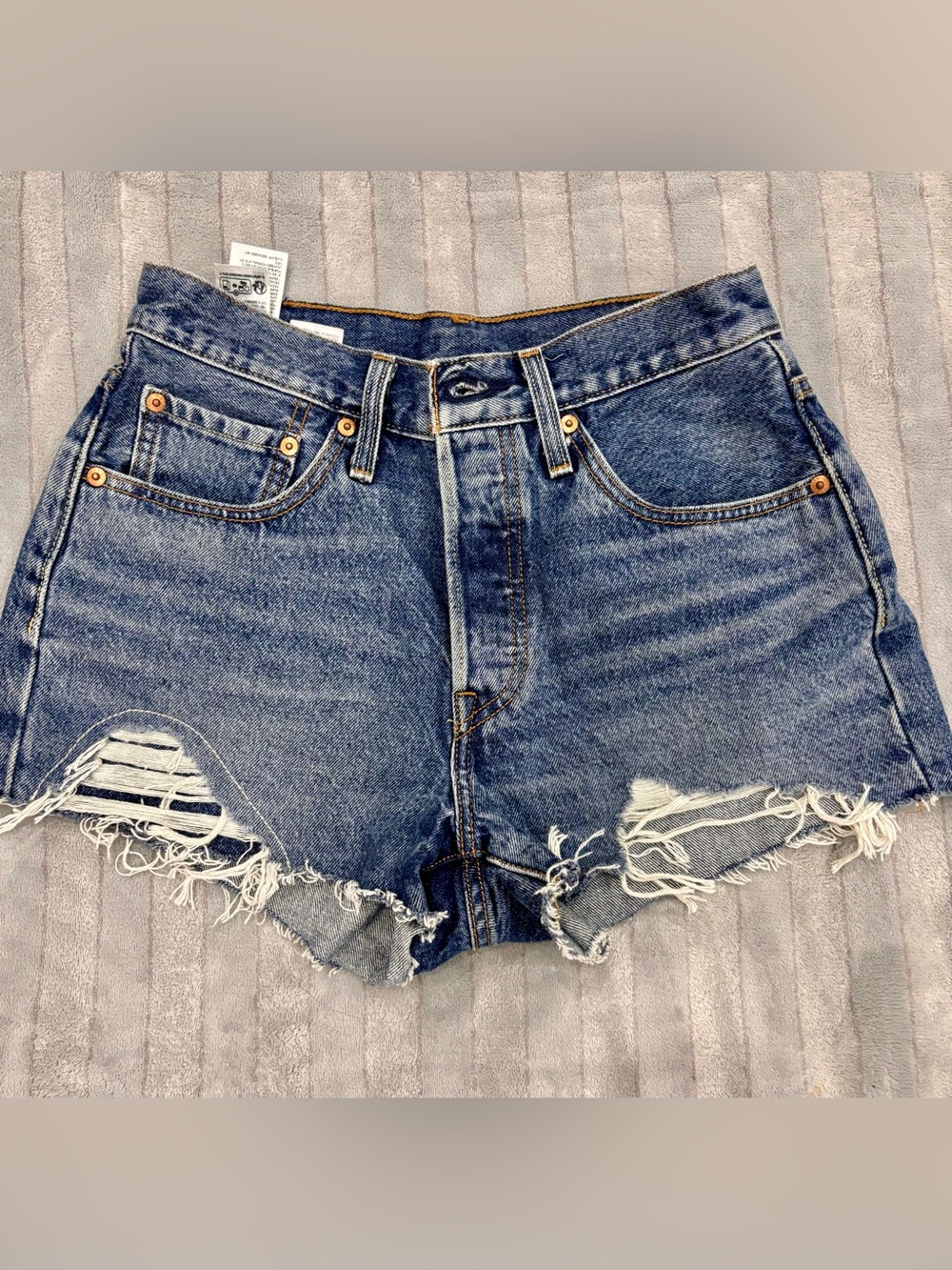Levi's 501 Blue Distressed Cutoff Denim Shorts